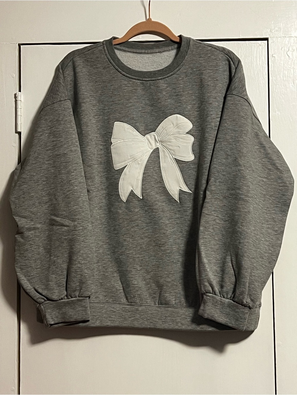 SHEIN Gray Sweatshirt with White Bow Graphic